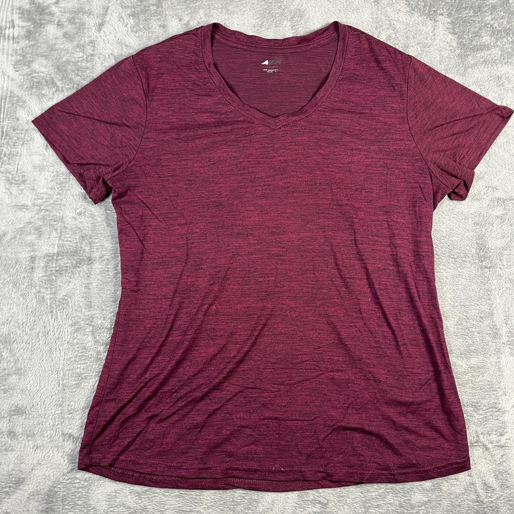 Avia Athletic T Shirt Womens Heathered Maroon Moisture Wicking Curved Hem V Neck